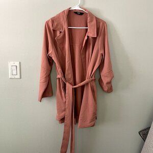 MAX pink peach colored blazer belt comfortable business casual jacket buttons